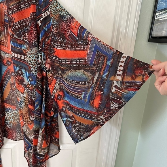 Avenue Open Kimono Shawl Collar Top Brown Blue Red NEW with Tag - Picture 3 of 5